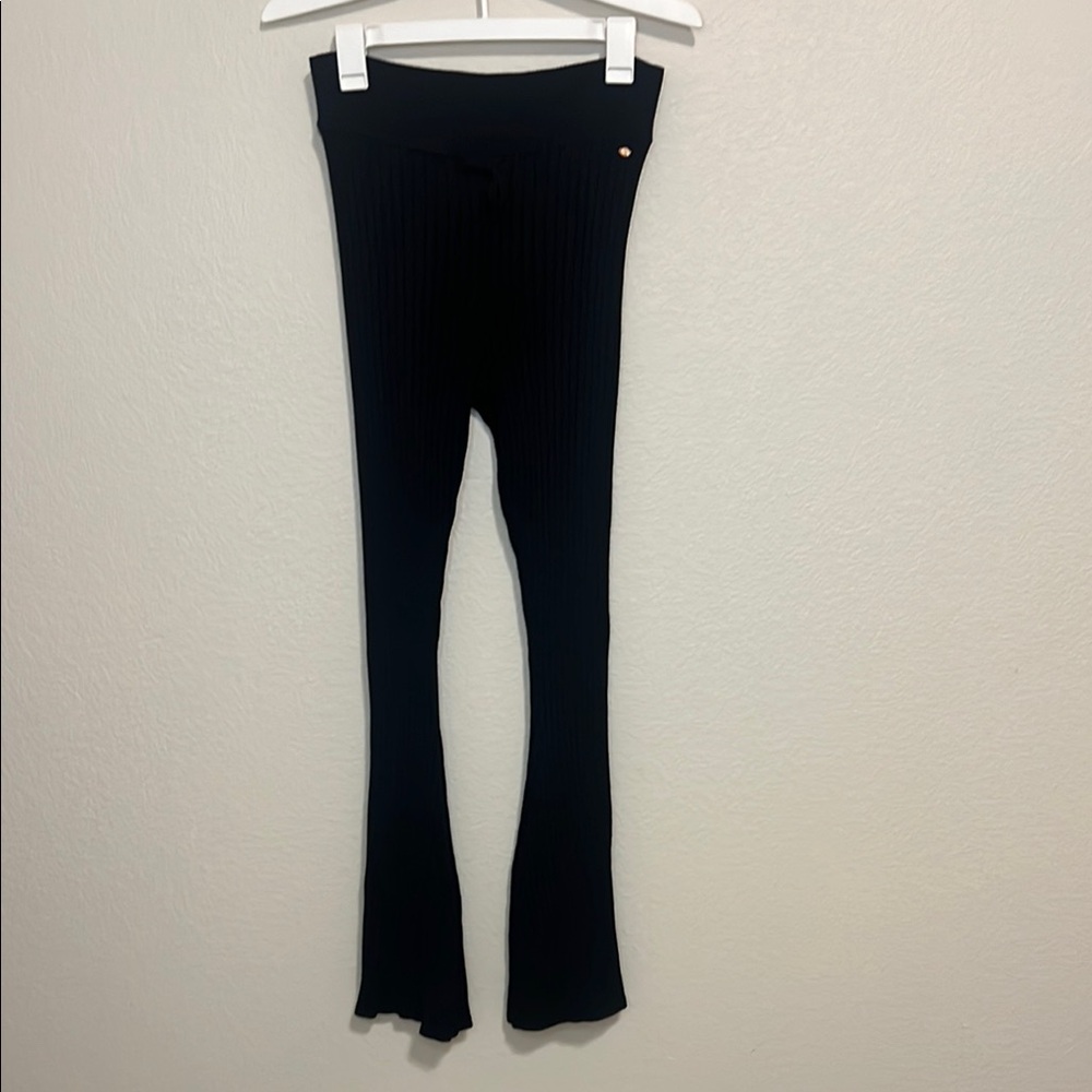 Sofia Vergara Intimates Black Knit Ribbed Leggings Slim Fit Stretchy